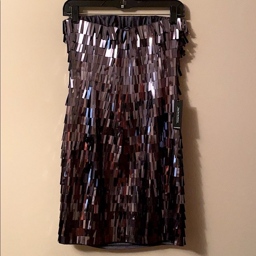 Express Strapless Gunmetal Fringe Dress - Picture 3 of 5